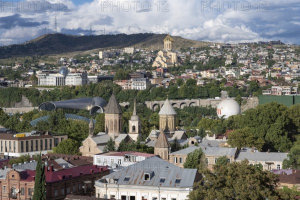 Tbilisi, Georgia. September 12th 2025 Panoramic city view of Tbilisi, the Georgian Capital with its iconic church rooftops and modern architecture. Georgia