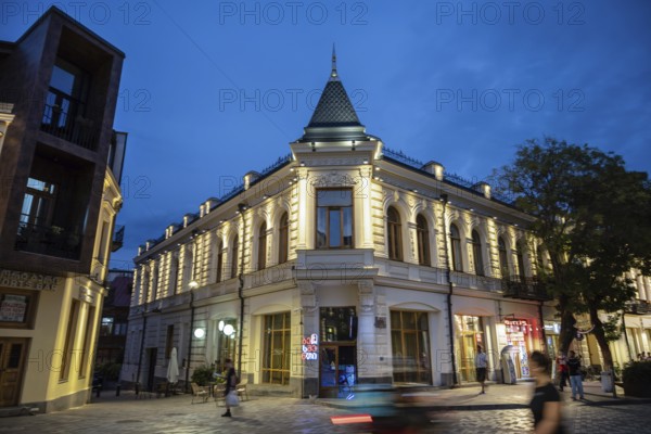 Tbilisi, Georgia. September 4th 2025 New Tiflis, or Tbilisi at night, is a pedestrian street on Agmashenebeli Avenue, restored European style architecture, popular for shopping and nightlife cafes