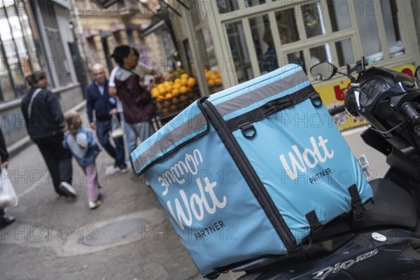 Tbilisi, Georgia. September 15th 2025. A Wolt food delivery motorcycle parked in a Tbilisi City side street. The Finnish Wolt Enterprises app based platform is now owned by American company DoorDash