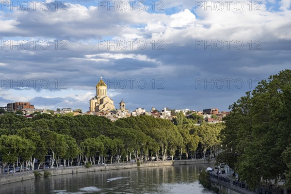 Tbilisi, Georgia. September 12th 2025. The Holy Trinity Cathedral of Tbilisi, commonly known as Sameba, the main cathedral of the Georgian Orthodox Church beside the Kura River, Tbilisi, Georgia
