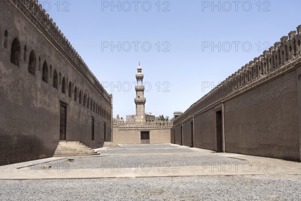 The interior entrance courtyard of the Tulunid Dynasty Mosque of Ibn Tulun in the Islamic Quarter of the ancient city of Cairo, Egypt