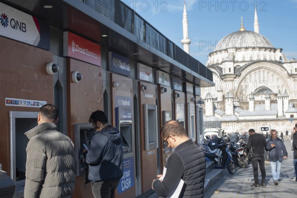 Istanbul, Turkey 9th January 2025 Customers using Turkish bank ATM's near the Grand Bazaar on the European side of Istanbul, Turkey