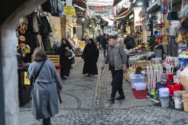 Istanbul, Turkey. January 3rd 2025. A busy market with shops selling household goods near the Egyptian or Spice bazaar in the Eminonu district of Fatih on the European isde of Istanbul