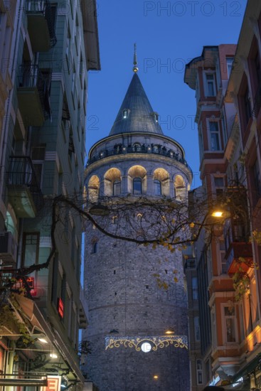 The Galata Tower and museum, a medieval Genoese tower in the Galata part of the Beyoglu district, an iconic landmark on the Istanbul skyline, Turkey
