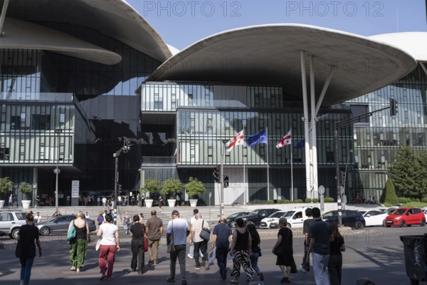 Tbilisi, Georgia. August 26th 2025. Georgian Administration Public Hall known as The Mushroom Building, providing services to citizens in Tbilisi including the National Bank and Energy Ministry