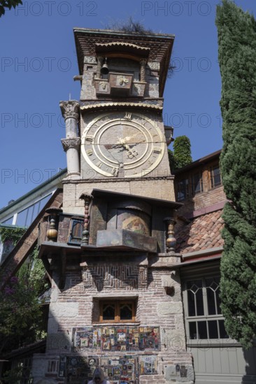 Tbilisi, Georgia. August 5th 2025. The ornate clock tower of the Gabriadze Marionette Theater, Georgian puppet theater in Tbilisi, Georgia