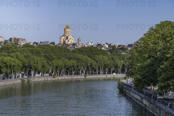 Tbilisi, Georgia. August 5th 2025. The Holy Trinity Cathedral of Tbilisi, commonly known as Sameba, the main cathedral of the Georgian Orthodox Church beside the Kura River, Tbilisi, Georgia