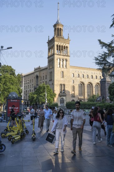 Tbilisi, Georgia. July 29th 2025. A busy street scene near to the Georgian National Academy of Sciences and Rustaveli Metro Station in Tbilisi city center, Georgia