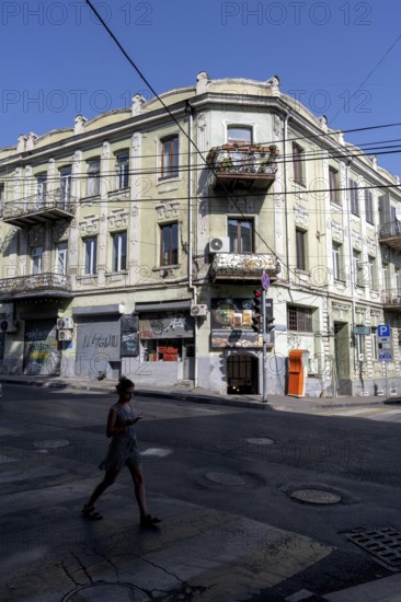 Tbilisi, Georgia. August 5th 2025. Traditional Georgian designed houses in the streets near the Dry Bridge district of Tbilisi, Georgia