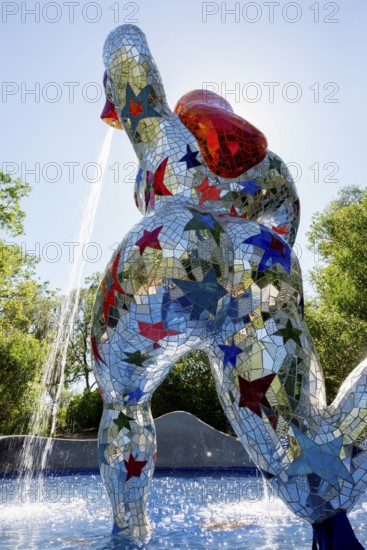Colourful sculpture made of glass and mirrors, Giardino dei Tarocchi, Garden of Tarot, by Niki de Saint Phalle, near Capalbio, Province of Grosseto, Tuscany, Italy