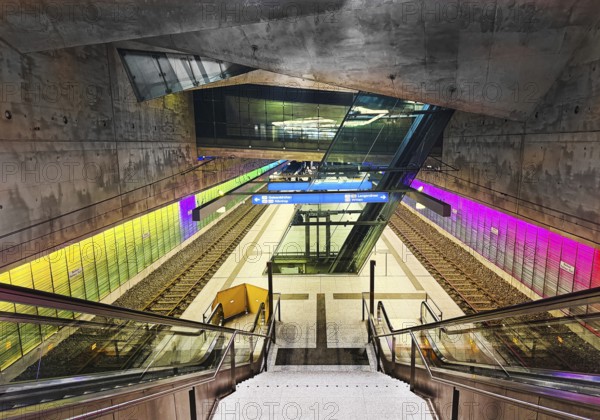 Stadtbahnstation Rathaus Süd, column-free subway station with a reinforced concrete folding ceiling, Bochum, Ruhr area, North Rhine-Westphalia, Germany