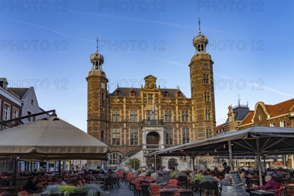 Restaurant and the historic town hall on the market in Venlo, the Netherlands