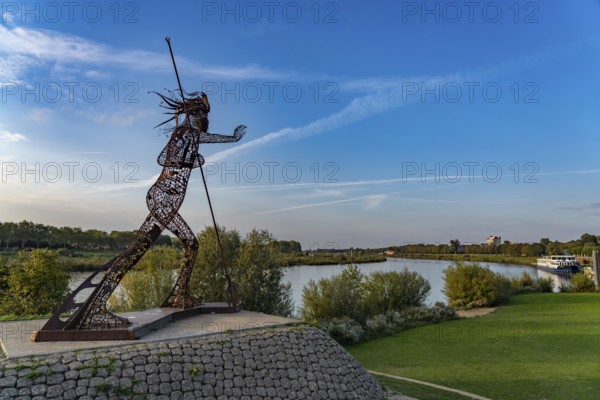 Peaceful Warrior sculpture Vreedzame Krijger on the Maas in Venlo, the Netherlands