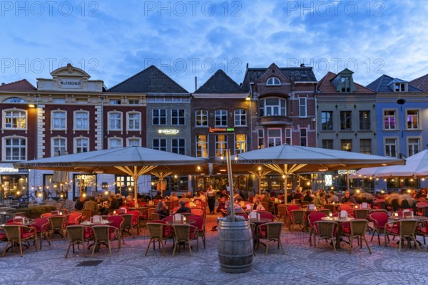 Restaurant on the market at dusk, Venlo, the Netherlands
