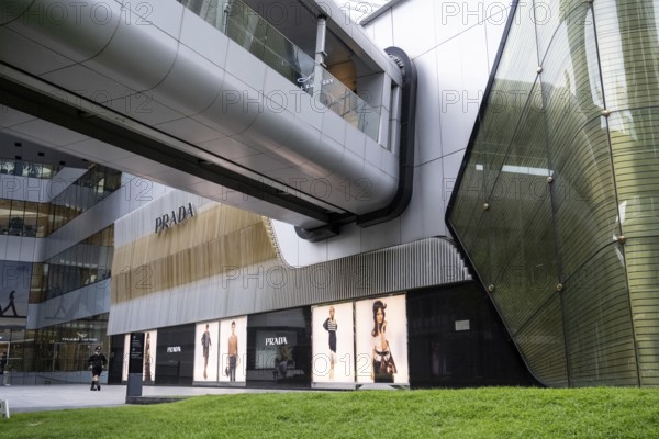 Bangkok, Thailand. March 19th 2025. Prada designer fashion logo displayed on the flagship store near the Central Embassy Mall, a fashionable shopping district of Bangkok, Thailand