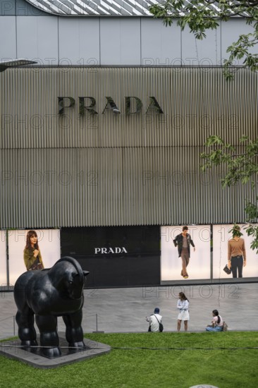 Bangkok, Thailand. March 19th 2025. Prada designer fashion logo displayed on the flagship store near the Central Embassy Mall, a fashionable shopping district of Bangkok, Thailand