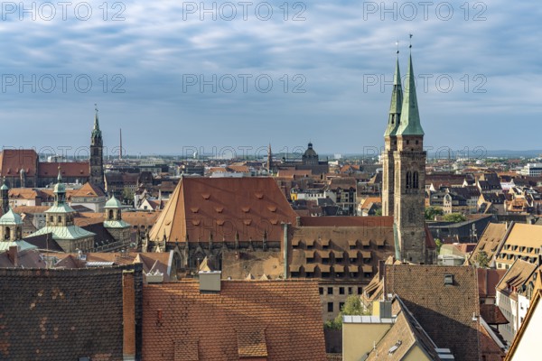 View over the rooftops of the old town and St. Sebaldus Church in Nuremberg, Bavaria, Germany