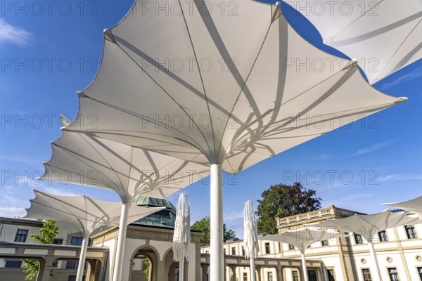 Umbrellas at Luitpoldbad im Staatsbad Bad Kissingen, Lower Franconia, Bavaria, Germany