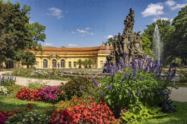 The Huguenot Fountain in the Palace Garden and the Orangery in Erlangen, Middle Franconia, Bavaria, Germany