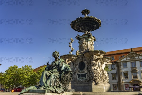 The Paulibrunnen on the market square in Erlangen, Middle Franconia, Bavaria, Germany