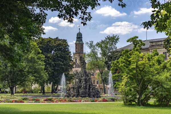 The Huguenot fountain in the castle garden in Erlangen, Middle Franconia, Bavaria, Germany