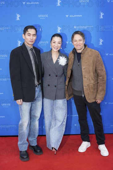 Hang Chong, Michelle Yeoh and Sean Baker in front of the premiere of the film Everything Everywhere All At Once at the Berlinale in Berlin's Zoo Palast on 13.02.2026. The 76th Berlin International Film Festival will take place from February 12 to 22, 2026