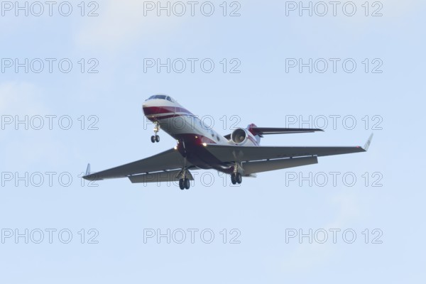 Gulfstream GIV SP XA-FDM executive business jet aircraft in flight on approach to land at London Stansted airport, Essex, England, United Kingdom