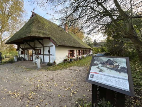 Künstlerdorf and Baltic resort Ahrenshoop, art trail Ahrenshoop, Elisabeth von Eicken painted the house of thorns in wintery thaw snow in 1893/94, Darss-Zingster Boddenkette, Baltic Sea, peninsula, nature, autumn, nature reserve, Fischland-Darss-Zingst, Mecklenburg-Western Pomerania, Germany