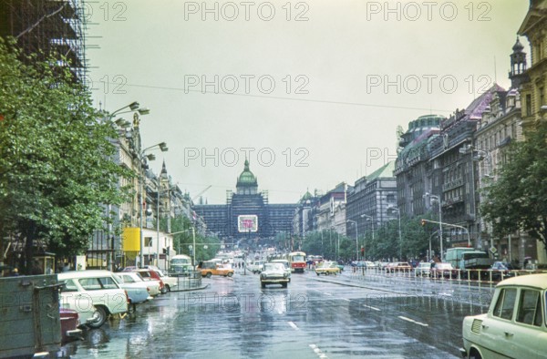 Wenceslas Square, Václavské námestí, Prague, Czech Republic, Czechoslovakia, Europe 1971