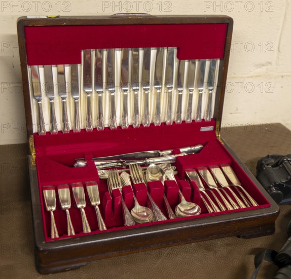 Vintage silver cutlery canteen silver knives forks, spoons, UK