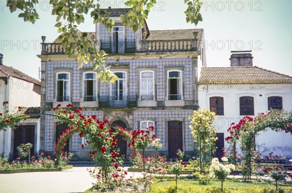 Traditional Portuguese building likely to be in the city of Ovar, commonly referred to as the Museu Azulejo City, Portugal, Europe 1968