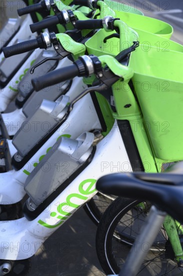 London, UK. January 30th 2025. Lime Electric E bikes parked and available to hire in the West End of London