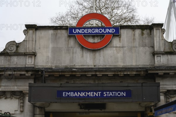 London, UK. January 30th 2025. Embankment is a London Underground station in the City of Westminster, served by four lines: Bakerloo, Circle, District and Northern tube lines, United Kingdom