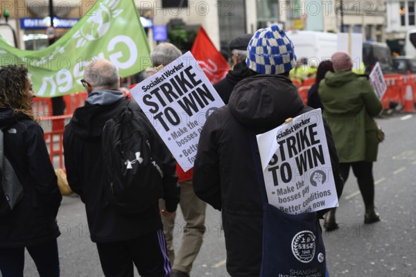 London, UK. January 30th 2025. Socialist Worker placards at a demonstration in support of the Bus Drivers Bill of Rights Members of Unite the Union representing bus drivers have called on Transport for London to adopt their Bus Driver