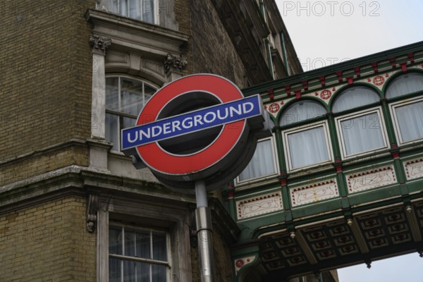 London, UK. January 30th 2025. An iconic London Underground Tube sign and classic British architecture in the City of Westminster, central London, UK