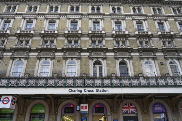 London, UK. January 30th 2025. The architecture of the entrance to Charing Cross Rail Station, near Trafalgar Square, Central London, UK
