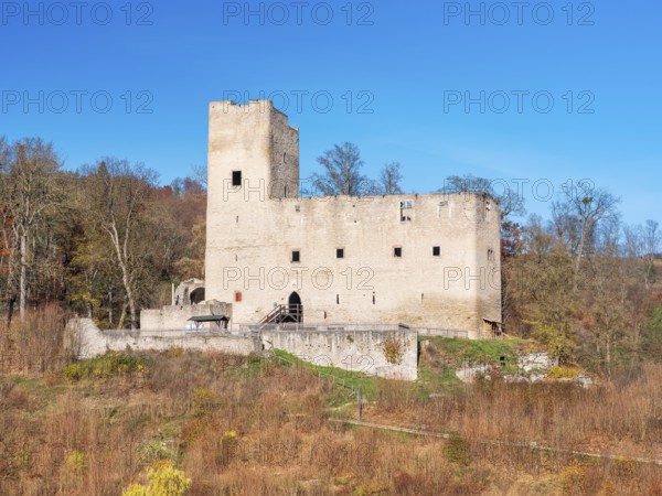The ruins of Liebenstein Castle in autumn, Liebenstein, Thuringia, Germany