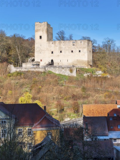 The ruins of Liebenstein Castle above the village, Liebenstein, Thuringia, Germany
