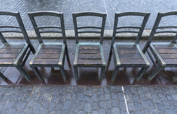 The sixty chairs memorial on the grounds of the Jewish ghetto, Krakow, Poland