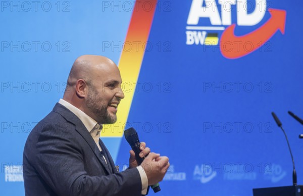 Markus Frohnmaier, MdB. Leading candidate for the post of Minister-President in Baden-Württemberg. However, he only wants to switch to state politics if he actually becomes prime minister. He is not standing for election as a member of the state parliament. Campaign rally for the state election of the AfD party in the Congress Center Pforzheim CCP. Pforzheim, Baden-Württemberg, Germany