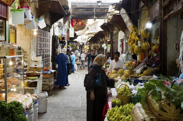 Alley with shops, souk, Fez El Bali, Medina, UNESCO World Heritage Site, Fez, Morocco