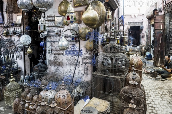 Alley with shops, Souk, Marrakech, Morocco