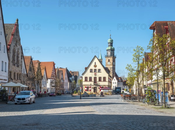 The market square with St. John's Church and the Old Town Hall in Lauf an der Pegnitz, Middle Franconia, Bavaria, Germany