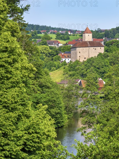 Trausnitz Castle and Village across the Pfreimd River, Upper Palatinate, Bavaria, Germany