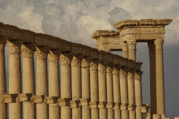 Palmyra, Syria. April 10th 2011 Roman columns leading to the Tetrapylon at the ruined city of Palmyra in the Syrian desert