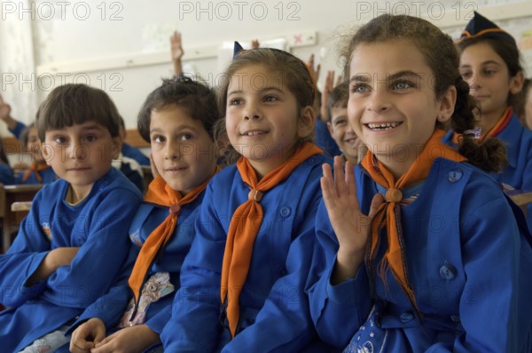 Latakia Countryside, Syria. October 18th 2010 Syrian schoolchildren in class at a remote village in the mountains above Latakia, Syria