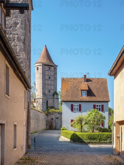 City wall and defense towers at Nördlinger Tor, Dinkelsbühl, Ansbach district, Middle Franconia, Bavaria, Germany