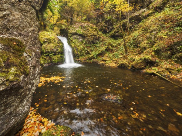 The Prägbach waterfall in autumn, Black Forest, Baden-Württemberg, Germany