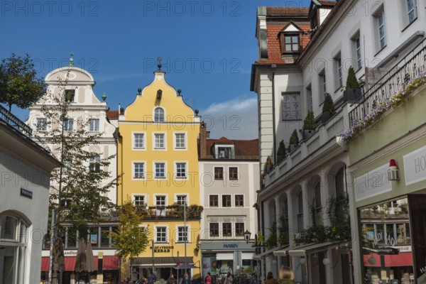 Regensburg, Germany. October 7th 2024 Shops and cafes in the central square of the medieval UNESCO protected city of Regensburg on the River Danube, Germany