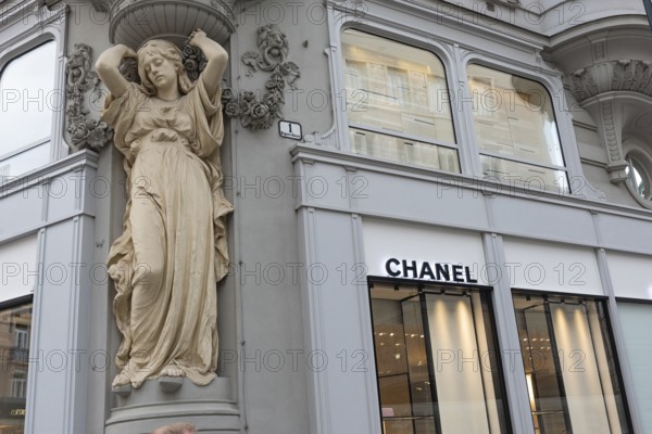 Ornate architecture outside the luxury brand Chanel store in shopping district of central Vienna, Austria